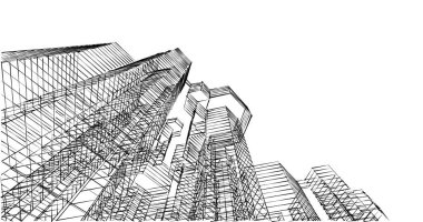 Arkaplanda mimari bina 3d illüstrasyon