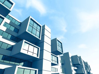 Arkaplanda mimari bina 3d illüstrasyon