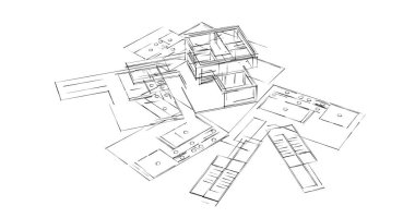 Mimari sanat konseptinde soyut çizgiler, minimum geometrik şekiller. 