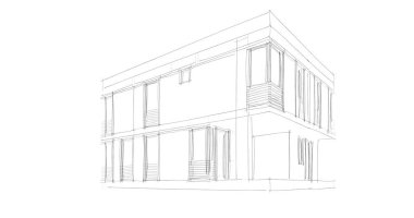 Arkaplanda mimari bina 3d illüstrasyon