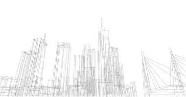 Arkaplanda mimari bina 3d illüstrasyon