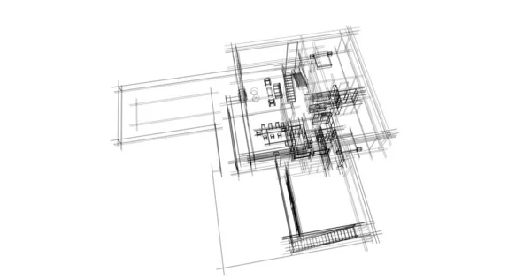 Elvont Rajzvonalak Építészeti Képzőművészetben Minimális Geometriai Formák — Stock Fotó