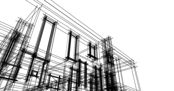 Elvont Rajzvonalak Építészeti Képzőművészetben Minimális Geometriai Formák — Stock Fotó