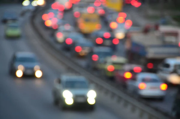 Stadt Abend Mit Autos Bewegung Verschwommenes Licht Viel Befahrener Autobahn — Stockfoto