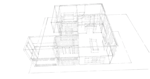 3D建筑墙纸设计 数字建筑草图 — 图库照片