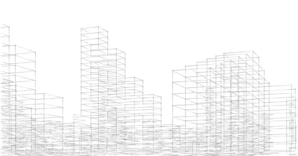 Szkic Sztuka Geometryczne Architektoniczne Budowa Budynków — Zdjęcie stockowe