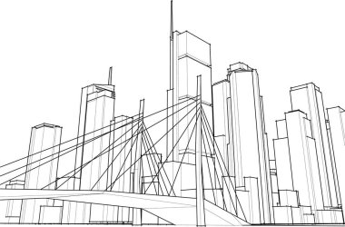 Arkaplanda mimari bina 3d illüstrasyon