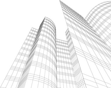 Arkaplanda mimari bina 3d illüstrasyon