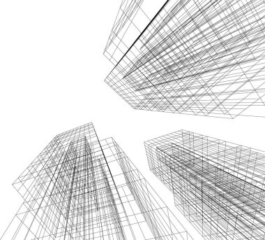 Arkaplanda mimari bina 3d illüstrasyon