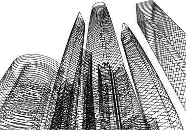 Arkaplanda mimari bina 3d illüstrasyon