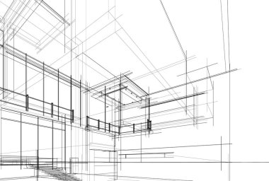Mimari sanat konseptinde soyut çizgiler, minimum geometrik şekiller. 