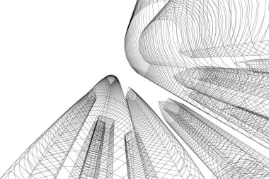 Arkaplanda mimari bina 3d illüstrasyon