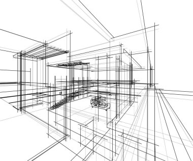Mimari sanat konseptinde soyut çizgiler, minimum geometrik şekiller. 