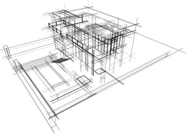 Arkaplanda mimari bina 3d illüstrasyon