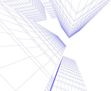 Arkaplanda mimari bina 3d illüstrasyon