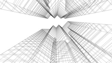 Arkaplanda mimari bina 3d illüstrasyon