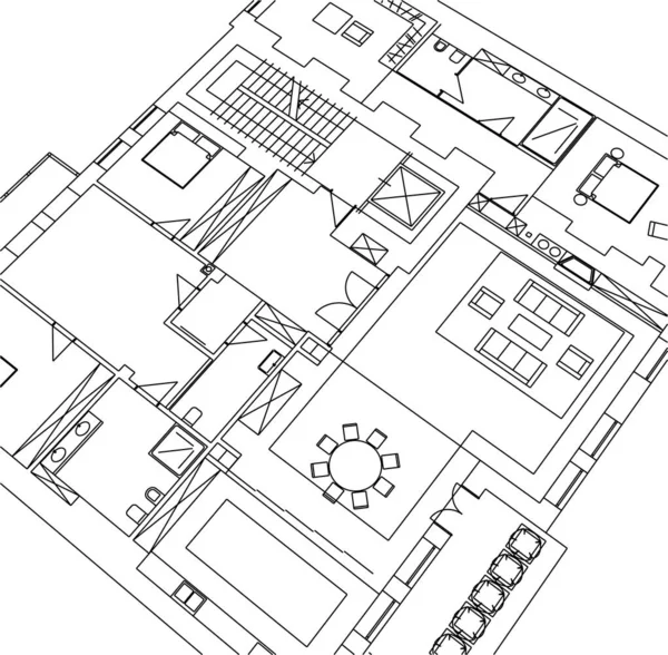 Lignes Dessin Abstraites Dans Concept Art Architectural Formes Géométriques Minimales — Image vectorielle