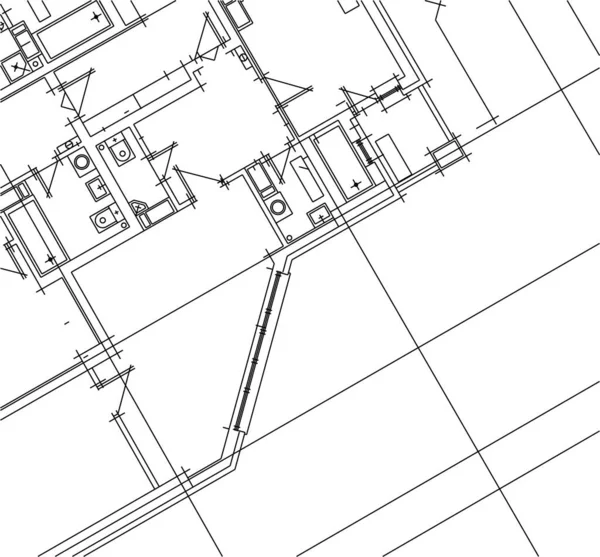 建筑艺术概念中的抽象绘图线 最小几何形状 — 图库矢量图片