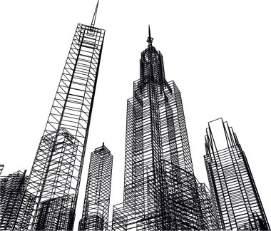 Arkaplanda mimari bina 3d illüstrasyon