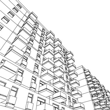 Arkaplanda mimari bina 3d illüstrasyon