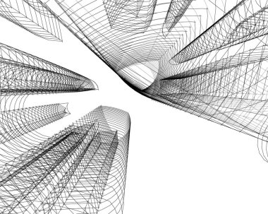 Arkaplanda mimari bina 3d illüstrasyon