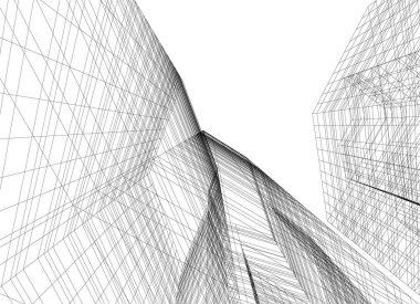 Arkaplanda mimari bina 3d illüstrasyon