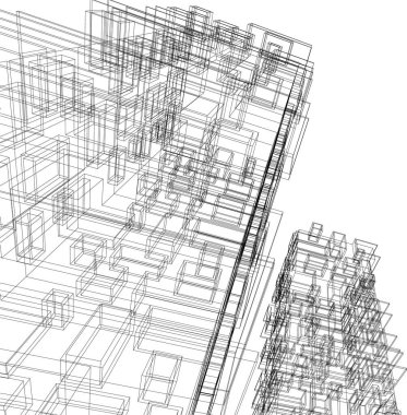 Arkaplanda mimari bina 3d illüstrasyon