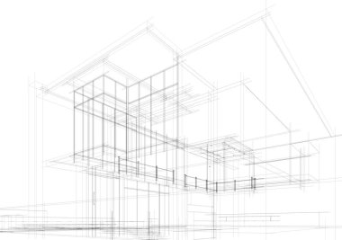 Arkaplanda mimari bina 3d illüstrasyon