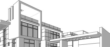 Arkaplanda mimari bina 3d illüstrasyon