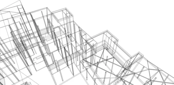 建筑艺术概念中的抽象绘图线 最小几何形状 — 图库矢量图片