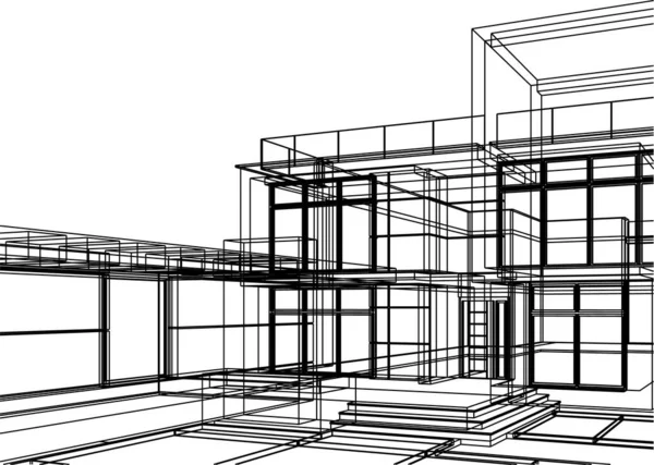 Abstrakta Teckningslinjer Arkitektonisk Konst Koncept Minimala Geometriska Former — Stock vektor