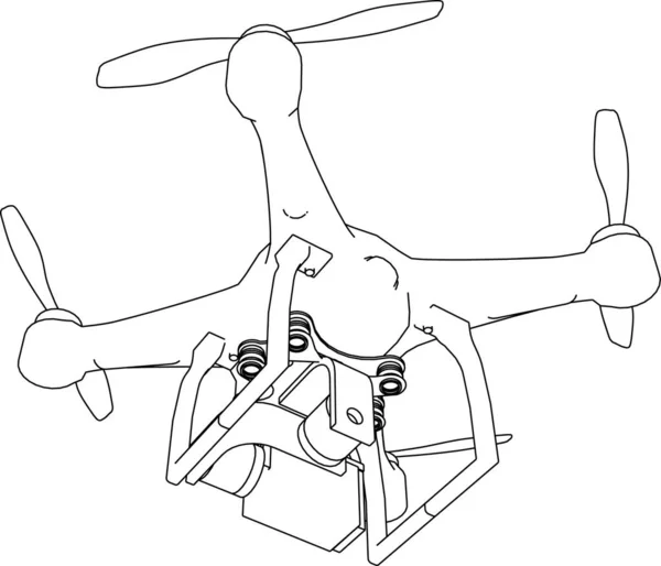Lineaire Kunsttekening Moderne Drone Geïsoleerd Wit — Stockvector