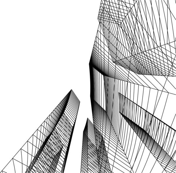 Abstrakta Teckningslinjer Arkitektonisk Konst Koncept Minimala Geometriska Former — Stock vektor