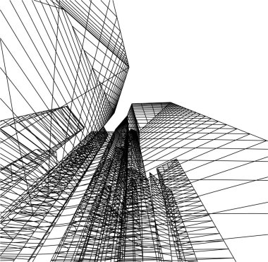 Arkaplanda mimari bina 3d illüstrasyon