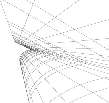 Beyaz zemin üzerine mimari sanat konseptinde soyut çizgiler, minimum geometrik şekiller.