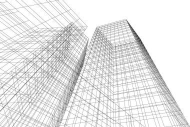 Beyaz zemin üzerine mimari sanat konseptinde soyut çizgiler, minimum geometrik şekiller.