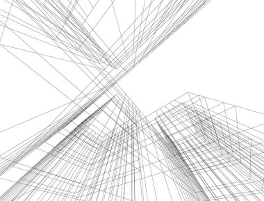 Beyaz zemin üzerine mimari sanat konseptinde soyut çizgiler, minimum geometrik şekiller.