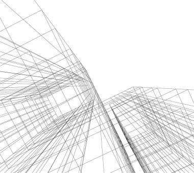 Beyaz zemin üzerine mimari sanat konseptinde soyut çizgiler, minimum geometrik şekiller.