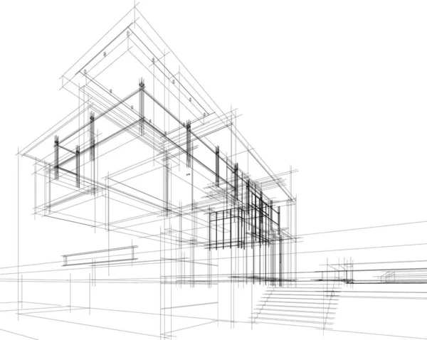 Abstrakta Teckningslinjer Arkitektonisk Konst Koncept Minimala Geometriska Former — Stock vektor