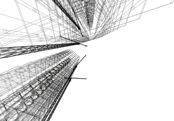 Linhas Desenho Abstratas Conceito Arte Arquitetônica Fundo Branco Formas Geométricas —  Vetores de Stock