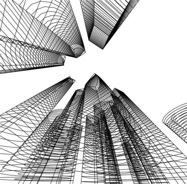 Linhas Desenho Abstratas Conceito Arte Arquitetônica Fundo Branco Formas Geométricas —  Vetores de Stock