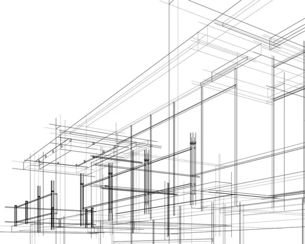 Abstracte Tekenlijnen Architectonisch Kunstconcept Minimale Geometrische Vormen — Stockvector