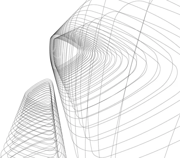 Linhas Desenho Abstratas Conceito Arte Arquitetônica Fundo Branco Formas Geométricas — Vetor de Stock