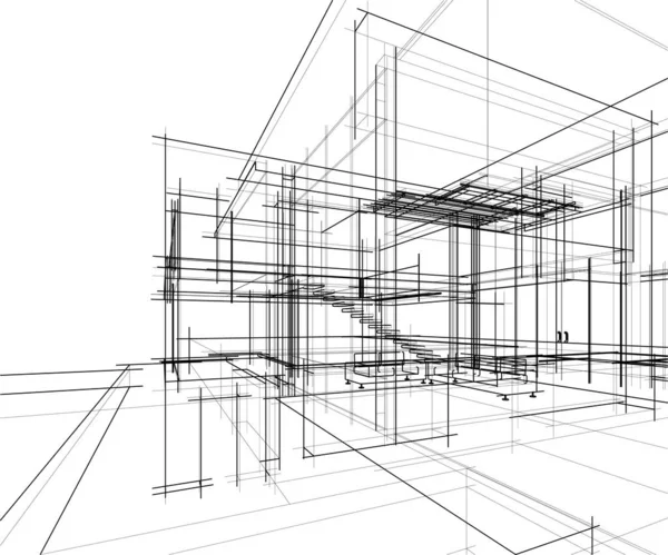 Abstraktní Kreslicí Čáry Architektonickém Pojetí Minimální Geometrické Tvary — Stockový vektor