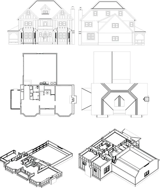 Linee Disegno Astratte Nel Concetto Arte Architettonica Sfondo Bianco Forme — Vettoriale Stock