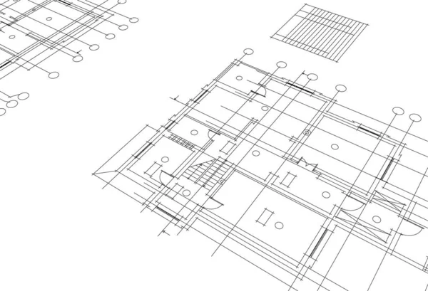 建筑艺术概念中的抽象绘图线 最小几何形状 — 图库矢量图片