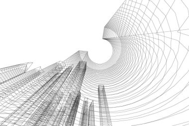 Beyaz zemin üzerine mimari sanat konseptinde soyut çizgiler, minimum geometrik şekiller.