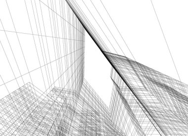 Arkaplanda mimari bina 3d illüstrasyon