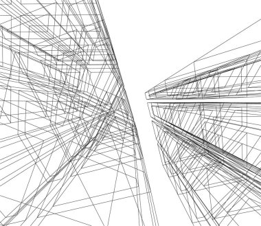 Beyaz zemin üzerine mimari sanat konseptinde soyut çizgiler, minimum geometrik şekiller.