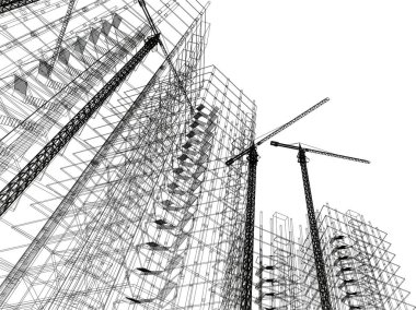 Beyaz zemin üzerine mimari sanat konseptinde soyut çizgiler, minimum geometrik şekiller.